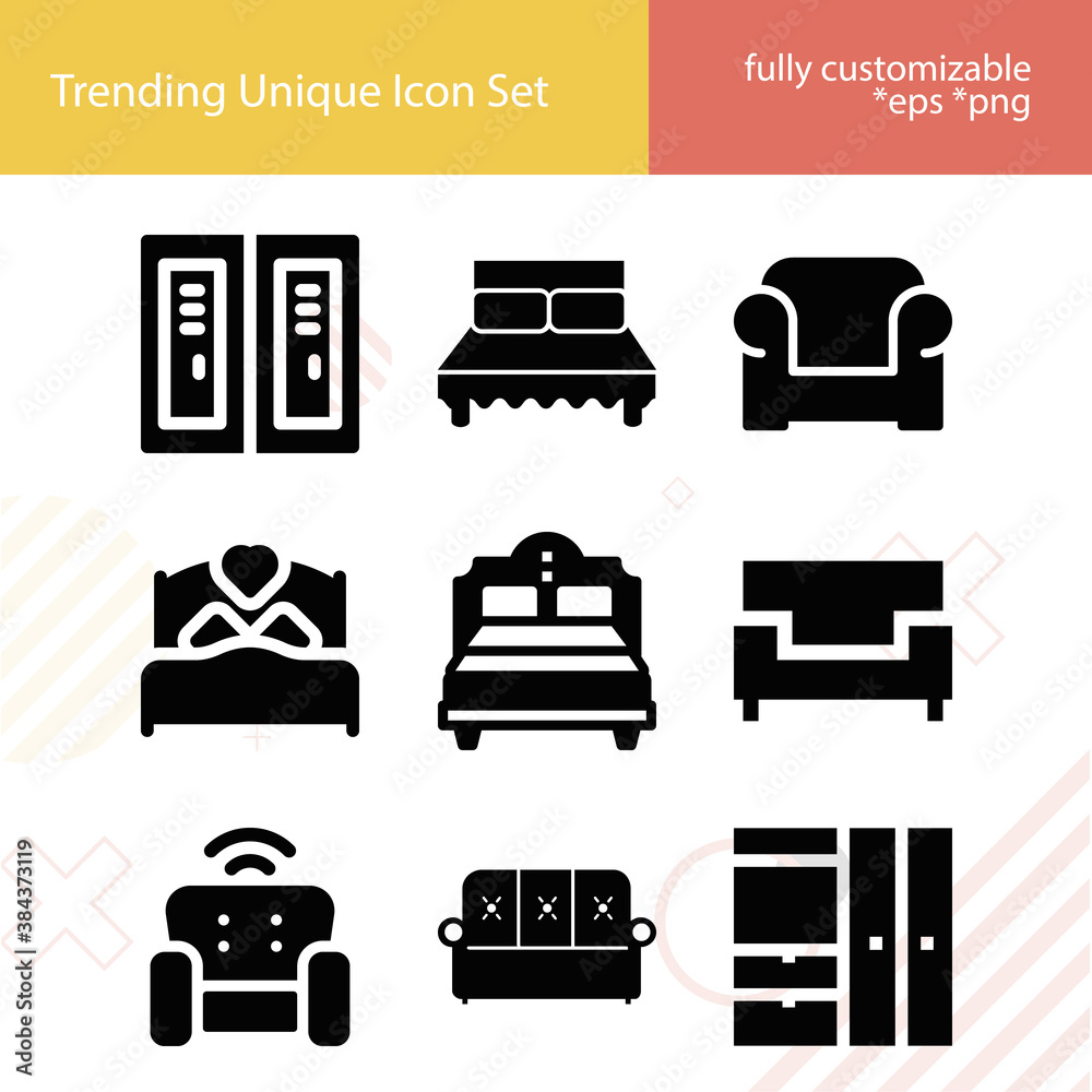 Simple set of couch related filled icons. Simple set of couch related filled icons.