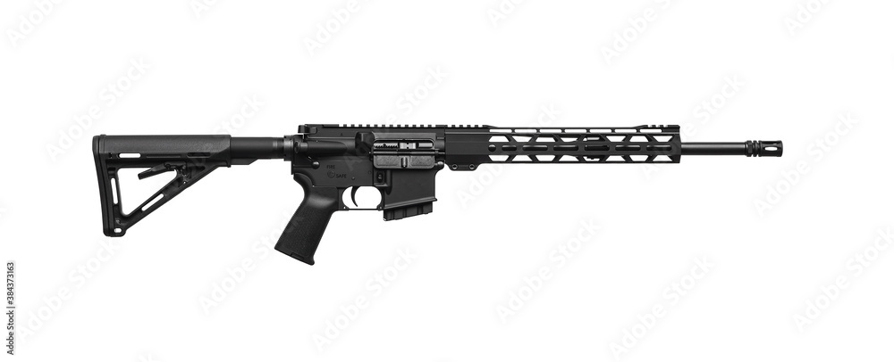 Modern automatic rifle isolated on white back. Weapons for police, special forces and the army. Automatic carbine. Assault rifle on white back.