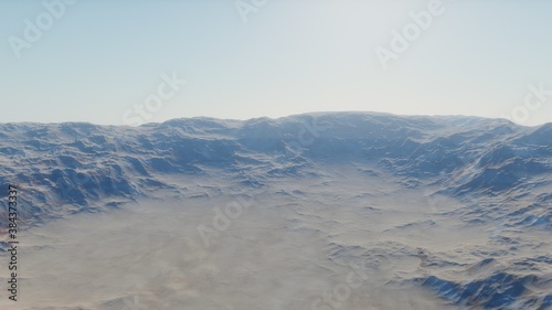 Beautiful alien landscape  panorama of the surface of a fantasy planet  unknown world in space. 3D Render
