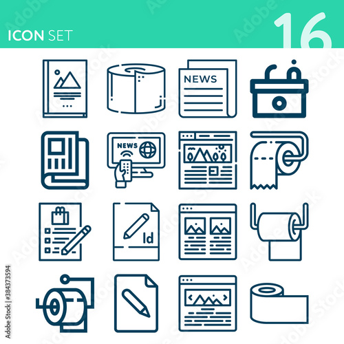 Simple set of 16 icons related to article