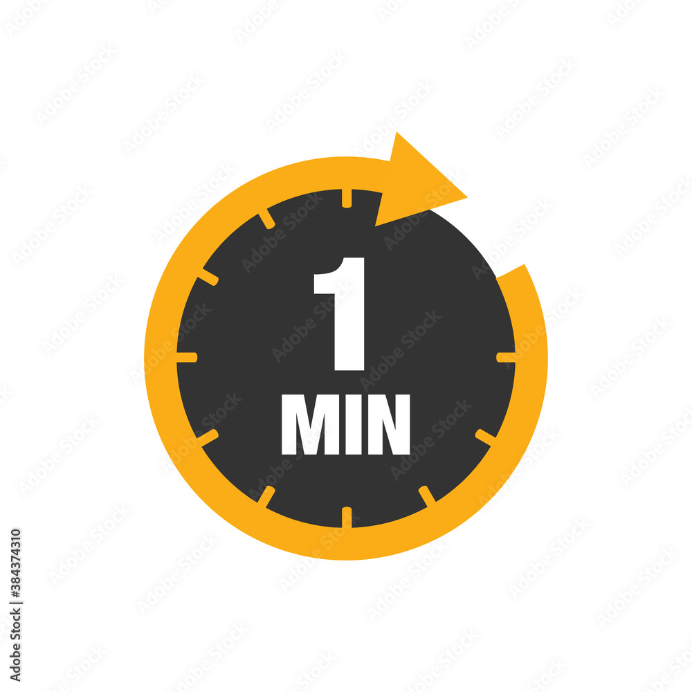 One minute icon isolated on white background. Cooking time concept. 1 minute waiting time icon. Vector stock One minute icon isolated on white background. Cooking time concept. 1 minute waiting time icon. Vector stock