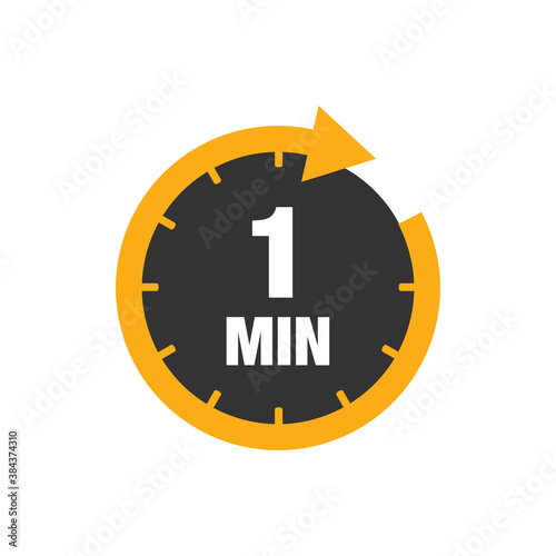One minute icon isolated on white background. Cooking time concept. 1 minute waiting time icon. Vector stock