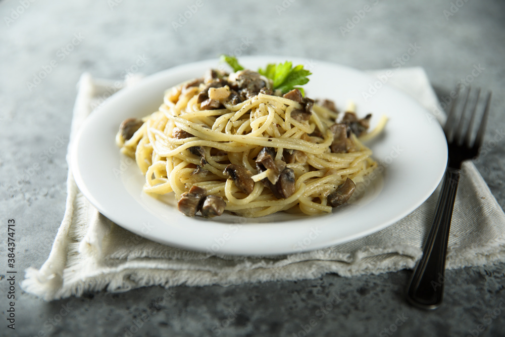 Spaghetti with homemade mushroom ragout Spaghetti with homemade mushroom ragout