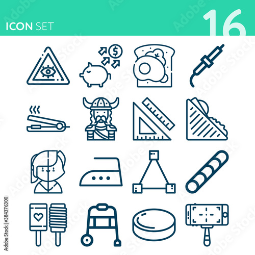 Simple set of 16 icons related to wedge