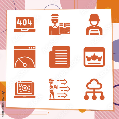 Simple set of 9 icons related to messenger boy