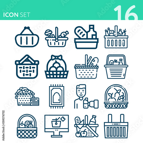 Simple set of 16 icons related to weaving © Nana