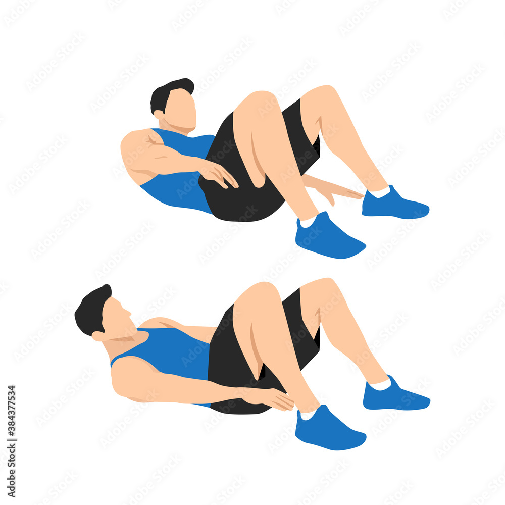 Alternate Heel Touchers. Lying oblique reach, abs exercise workout Stock  Vector