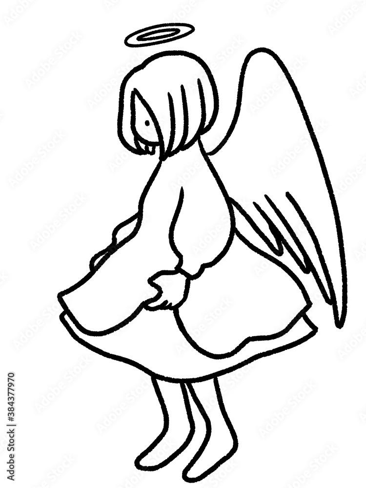 横を向いた天使の女の子のクリスマスオーナメントのお人形(線画のみ) 横を向いた天使の女の子のクリスマスオーナメントのお人形(線画のみ)