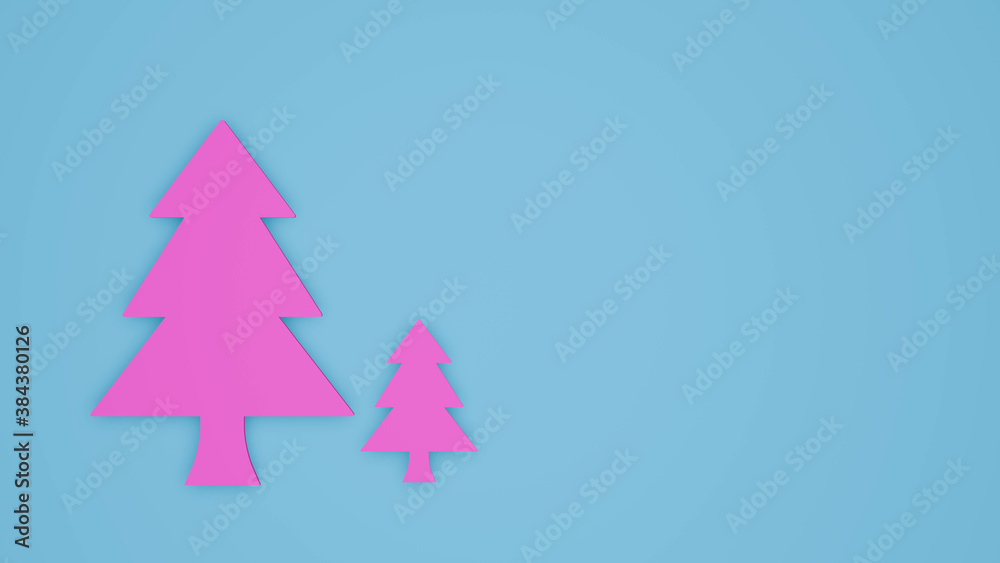 3D Ping christmas tree isolated on blue background