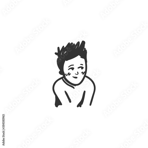 Shyness feeling icon. Blushing man. Outline sketch drawing. Human emotions and feelings concept. Embarrassing, confusing or timidity expression. Isolated vector illustration