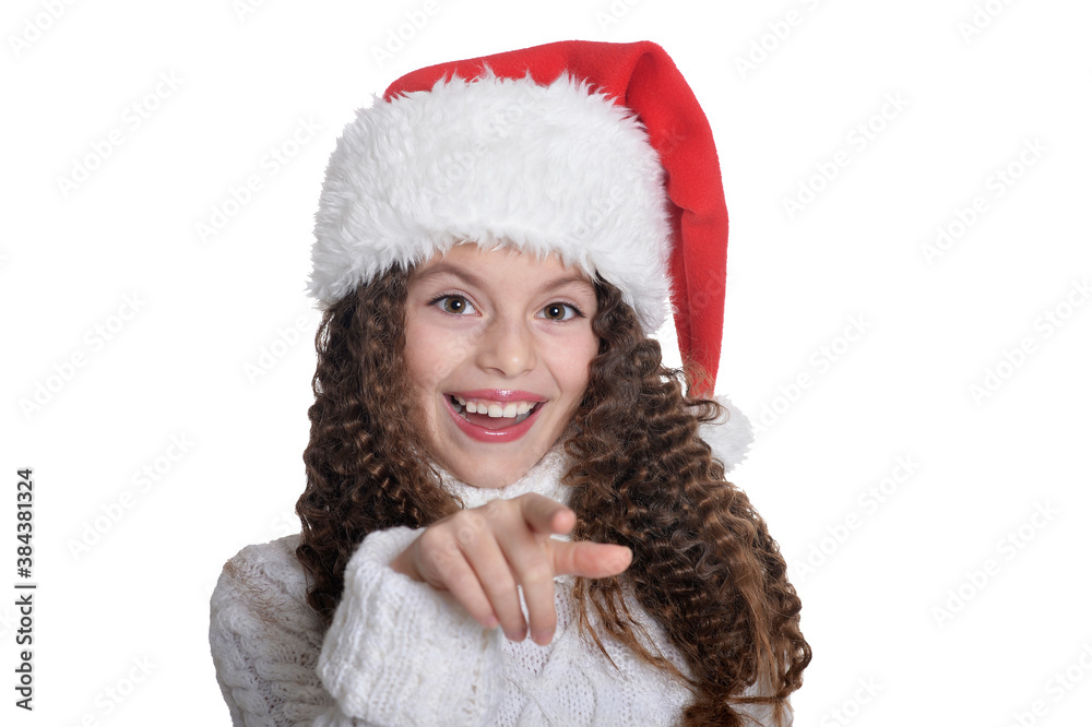 Portrait of smiling little girl with Christmas hat Portrait of smiling little girl with Christmas hat