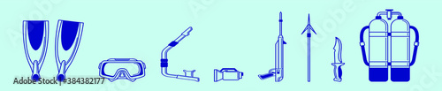 set of spearfishing cartoon icon design template with various models. vector illustration isolated on blue background