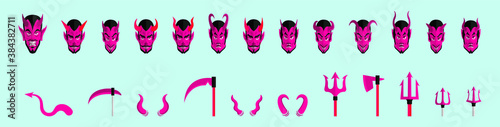 set of devil cartoon icon design template with various models. vector illustration isolated on blue background