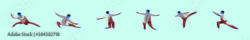 set of asian martial arts cartoon icon design template with various models. vector illustration isolated on blue background