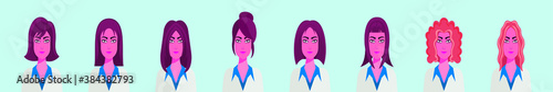 set of female doctor cartoon icon design template with various models. vector illustration isolated on blue background
