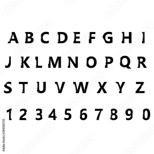 shark alphabet on white background. shark bite letters. flat style.