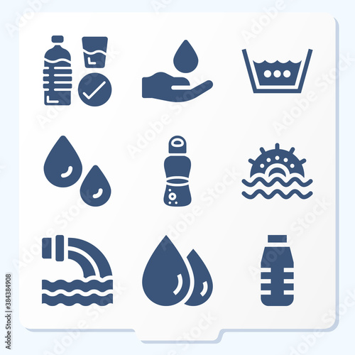 Simple set of 9 icons related to artificial lake