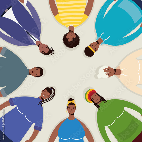 group of afro people characters around