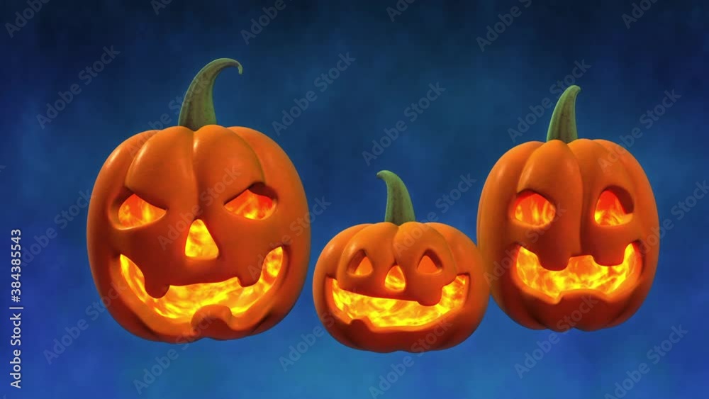 Halloween spooky pumpkins fly and burn with fire Halloween spooky pumpkins fly and burn with fire