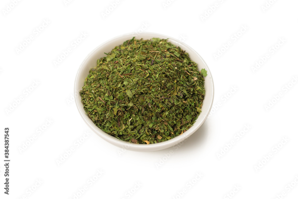 Dry mint in a bowl isolated. Dry mint in a bowl isolated.