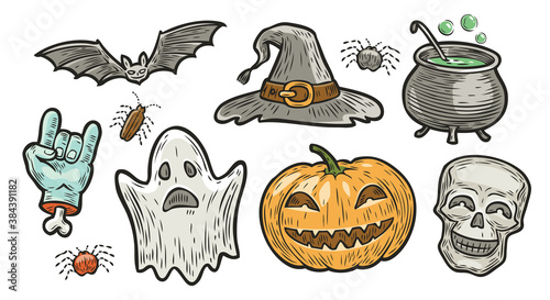 Halloween symbol set. Holiday concept vector illustration