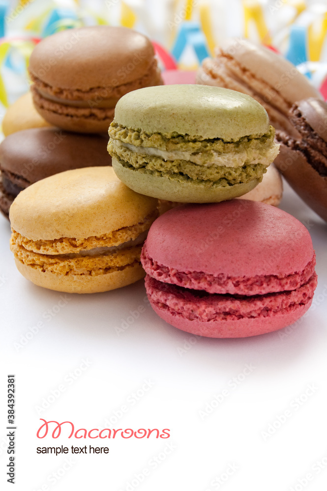 Colorful French Macarons on the white background Colorful French Macarons on the white background