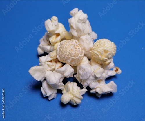 Popcorn on blue background