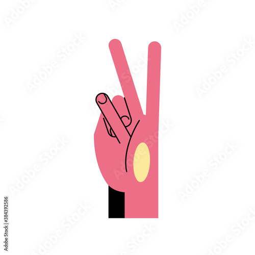 hand sign language v line and fill style icon vector design