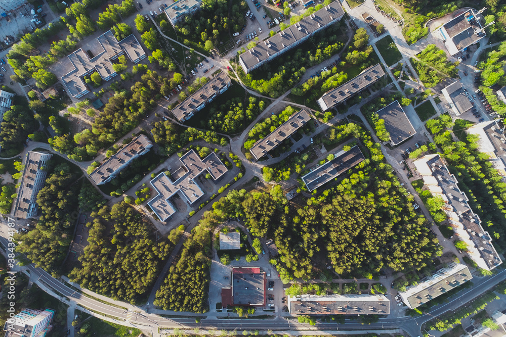 Aerial Townscape of Town Poliarnye Zori located in Northwestern Russia