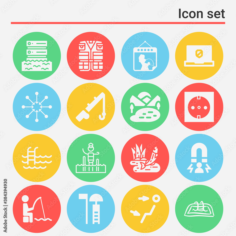 16 pack of pond  filled web icons set
