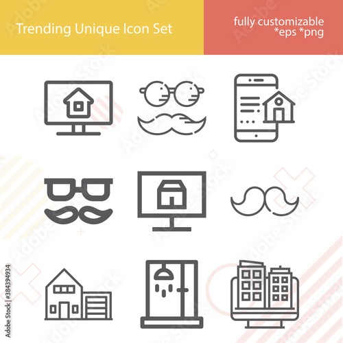 Simple set of complex quantity related lineal icons.