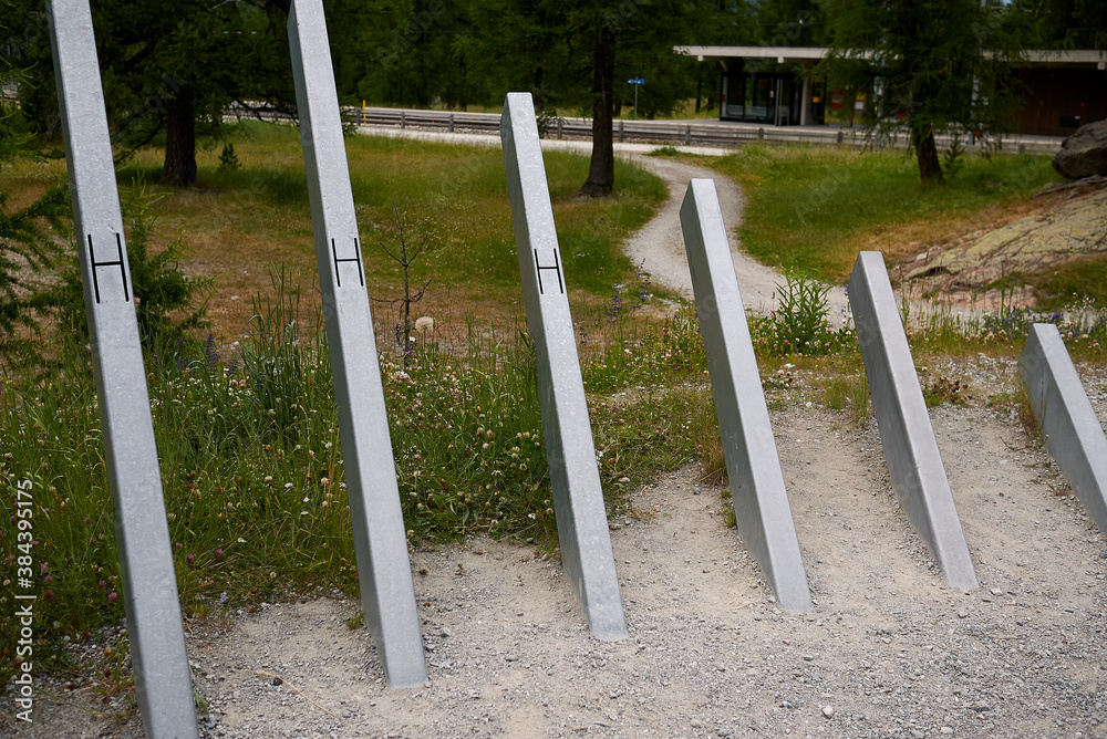 Morteratsch, Switzerland - July 21, 2020 : View of Morteratsch Glacier Trail starting point Morteratsch, Switzerland - July 21, 2020 : View of Morteratsch Glacier Trail starting point