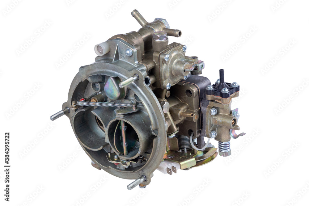 new Russian-made car carburetor on a white background new Russian-made car carburetor on a white background