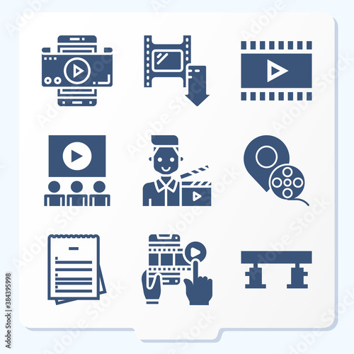 Simple set of 9 icons related to feature film