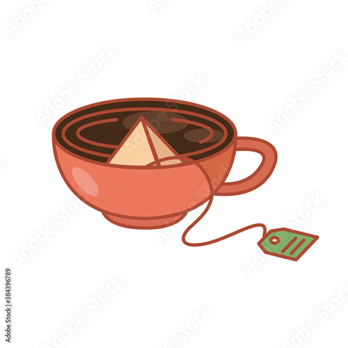 tea infusion bag in cup line and fill style icon vector design