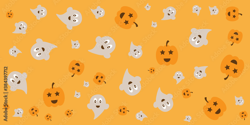 Fototapeta premium Halloween pumpkin patch doodle pattern banner background