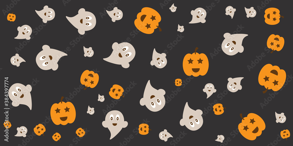Halloween orange white black doodle pattern banner vector background Halloween orange white black doodle pattern banner vector background