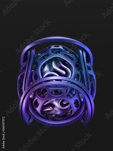 Abstract curved violet orb isolated on black background, 3d rendering