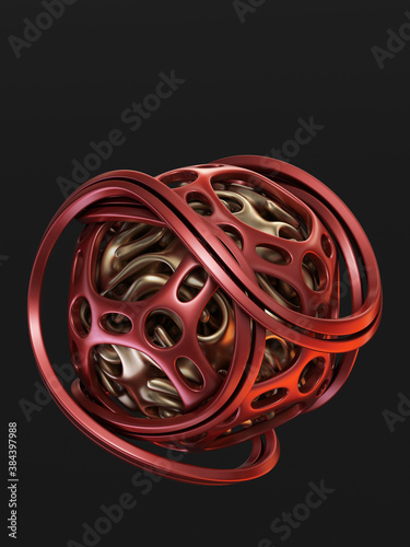 Abstract curved red orb isolated on black background, 3d rendering