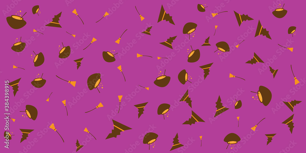 Halloween holiday party Composition with lantern pumpkins, party decorations and sweets on a orange background. Top view vector illustration.