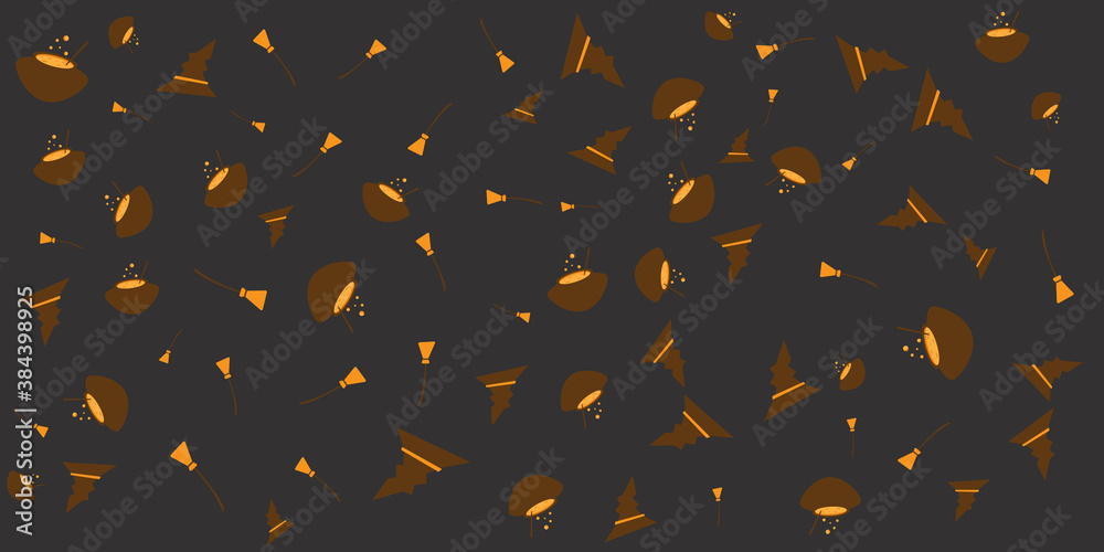 Halloween holiday party Composition with lantern pumpkins, party decorations and sweets on a orange background. Top view vector illustration.
