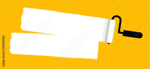 Painted the wall and paint roller. Paintbrush sign. Brush stroke background. Color trail of paint texture. Flat vector cartoon sign. For home, interior renovation. Painting, Rollers tool icon.