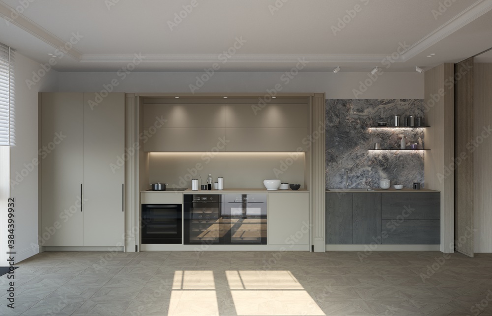 kitchen, interior visualization, 3D illustration