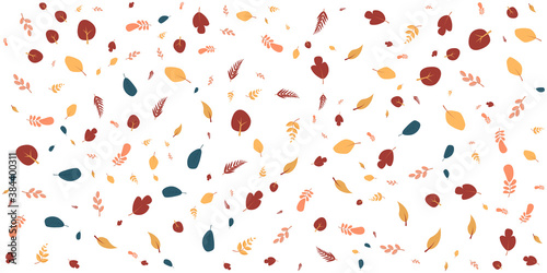 Fototapeta Naklejka Na Ścianę i Meble -  Autumn fall background layout decorate with leaves of autumn for banner, seamless doodle pattern, shopping sale or promo poster and frame leaflet or web banner. Vector illustration template.