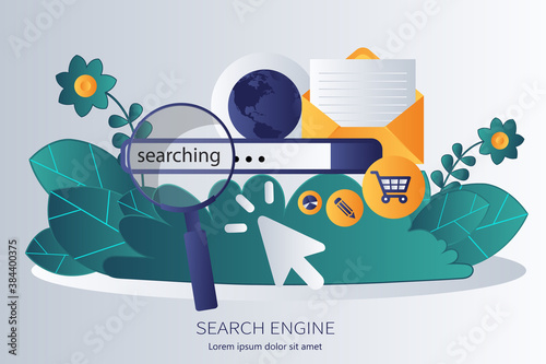 Concept for keyword research  on-page optimization and search engine optimization. Flat vector illustration