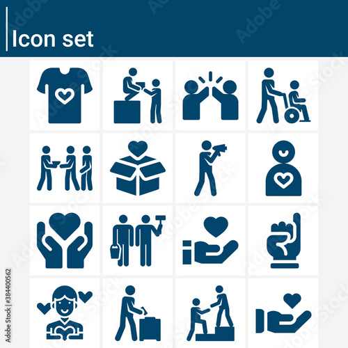 Simple set of charitable related filled icons.