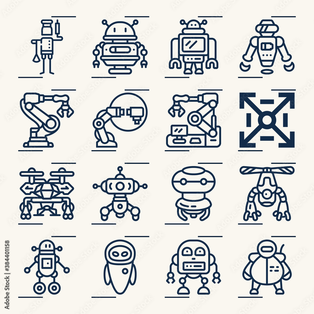 Simple set of robotics related lineal icons. Simple set of robotics related lineal icons.