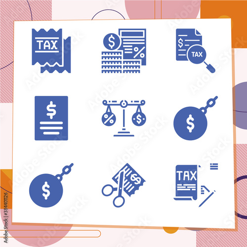 Simple set of 9 icons related to stamp duty
