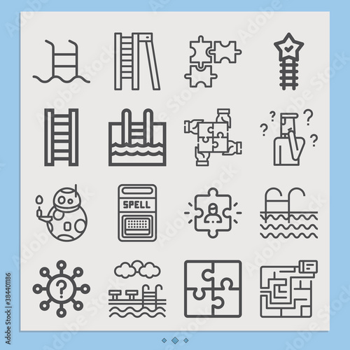 Simple set of puzzle related lineal icons.