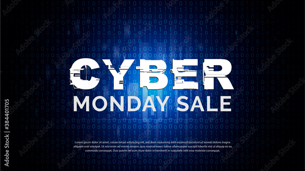 Obraz premium Cyber Monday sale banner design, Glitch text Cyber Monday sale banner